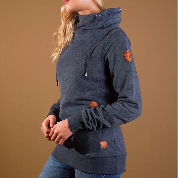 Wanakome Julissa Sweatshirt Navy Blue Womens Size S NWT Cowl High Neck - Picture 2 of 13